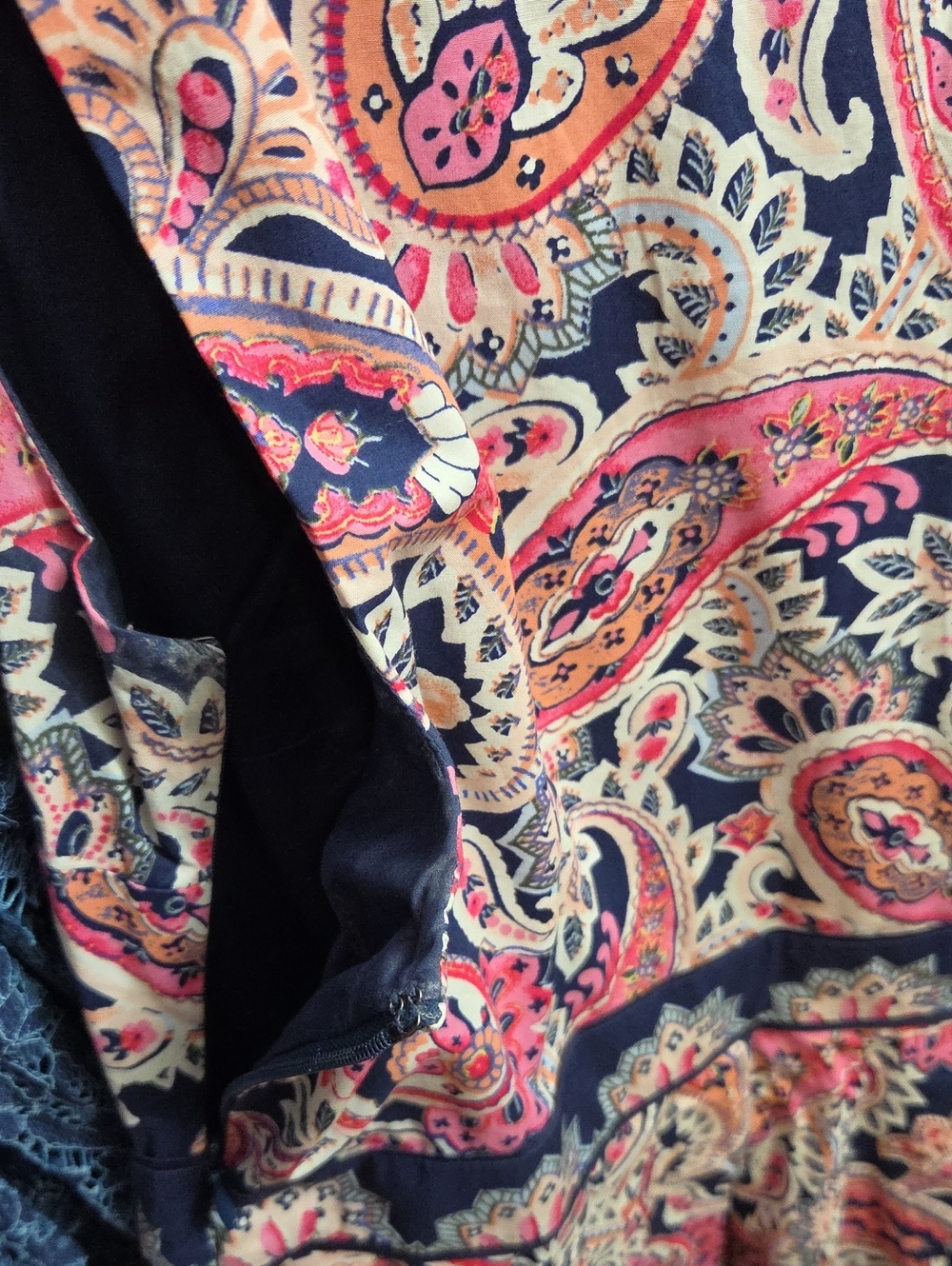 Talbots Navy & Pink Paisley Midi Fit-and-Flare Dress Pit 20 Lined - Picture 6 of 6